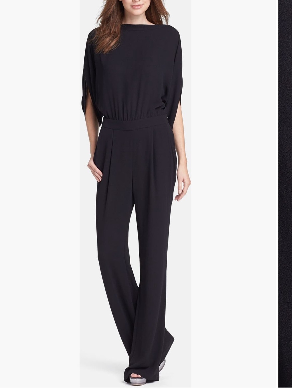 Diane Von Furstenberg DVF Black Lucy Blouson Boatneck Long Sleeve Jumpsuit Sz 6